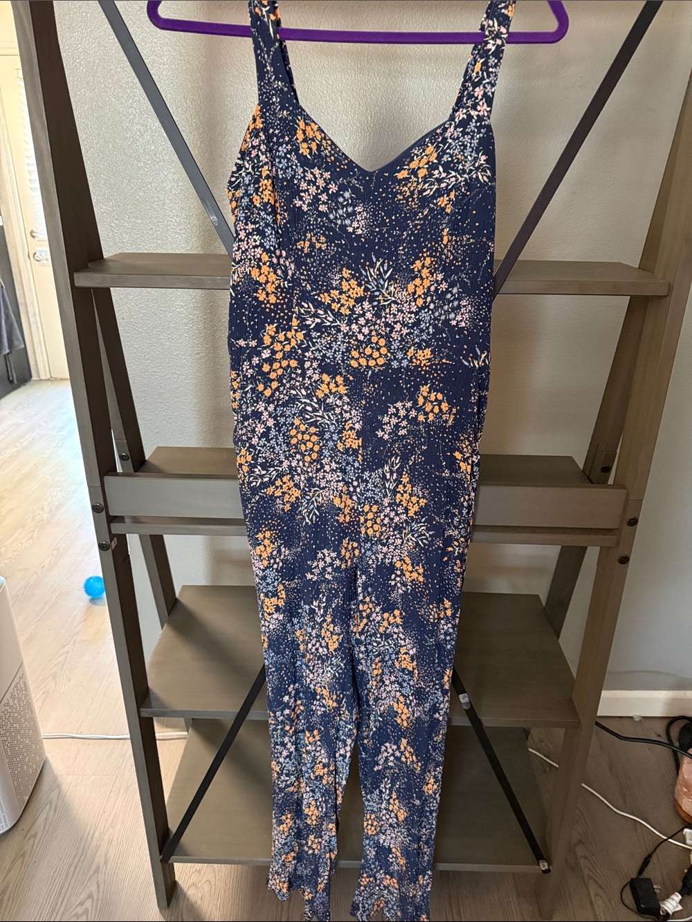 Market & Spruce Navy Floral Strappy Jumpsuit with Orange Print